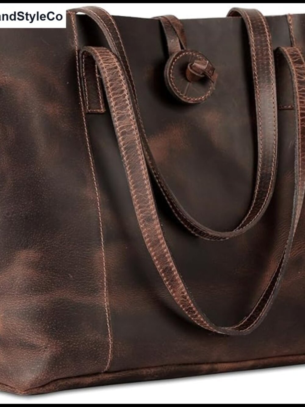 Genuine Leather Tote Bag Buffalo Leather Shoulder Handbag with Key Strap